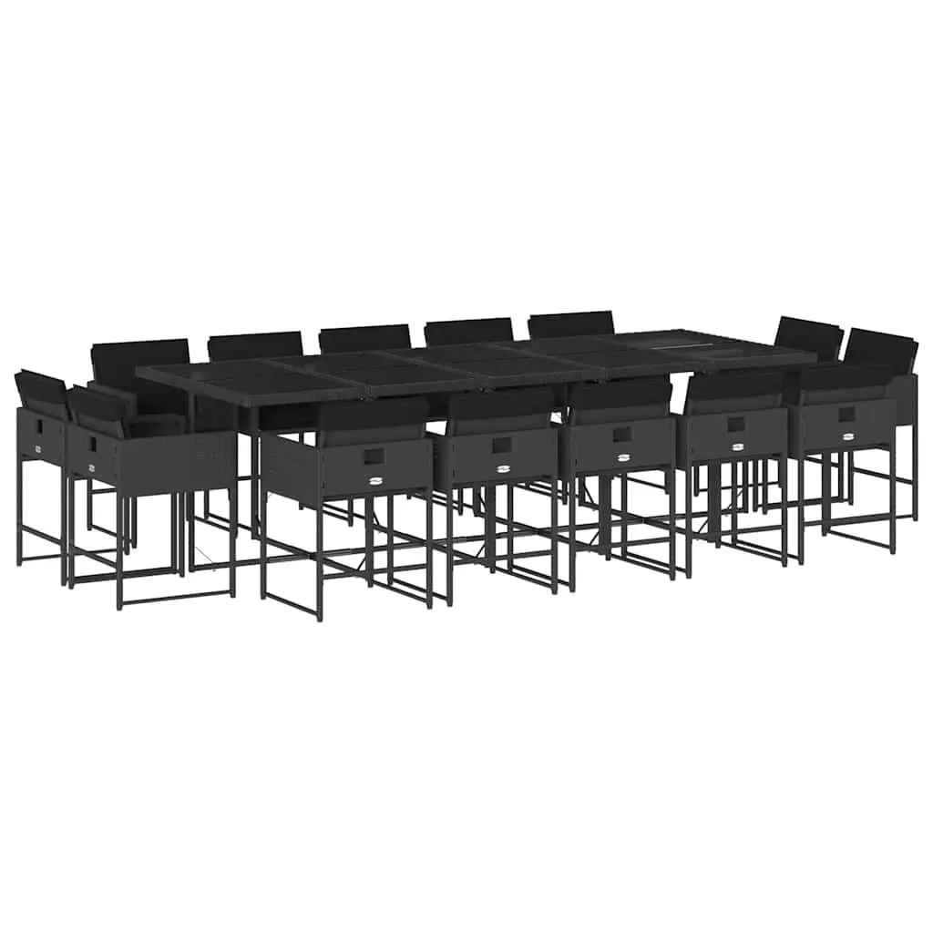 Garden Dining Set Black 15 Piece Outdoor Furniture Table Chairs with Cushions