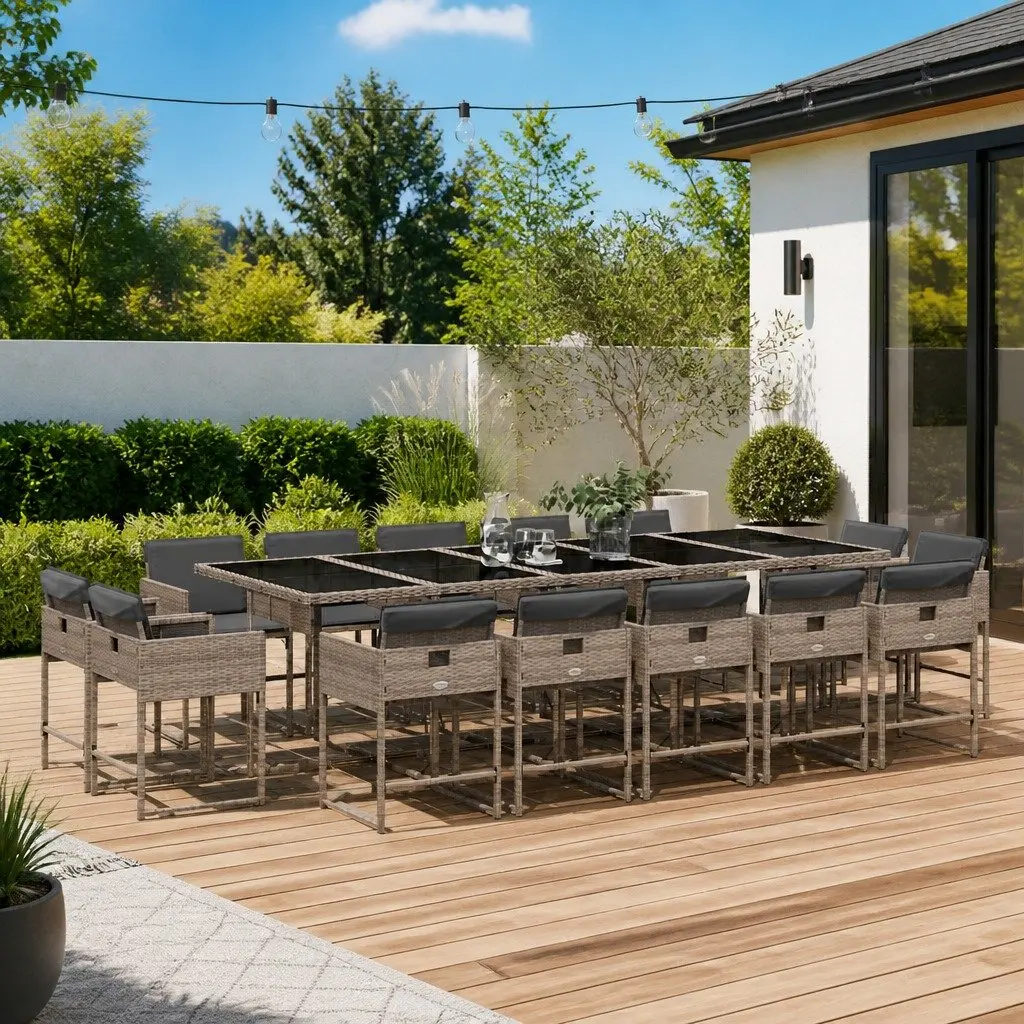 Garden Dining Set Grey 15 Piece Outdoor Furniture Poly Rattan Chairs Table Cushions