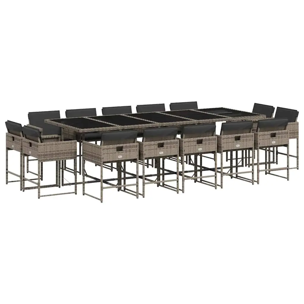 Garden Dining Set Grey 15 Piece Outdoor Furniture Poly Rattan Chairs Table Cushions