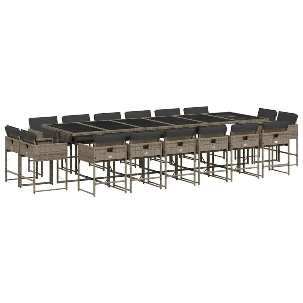 Garden Dining Set 17 Piece Outdoor Furniture Grey Poly Rattan with Cushions
