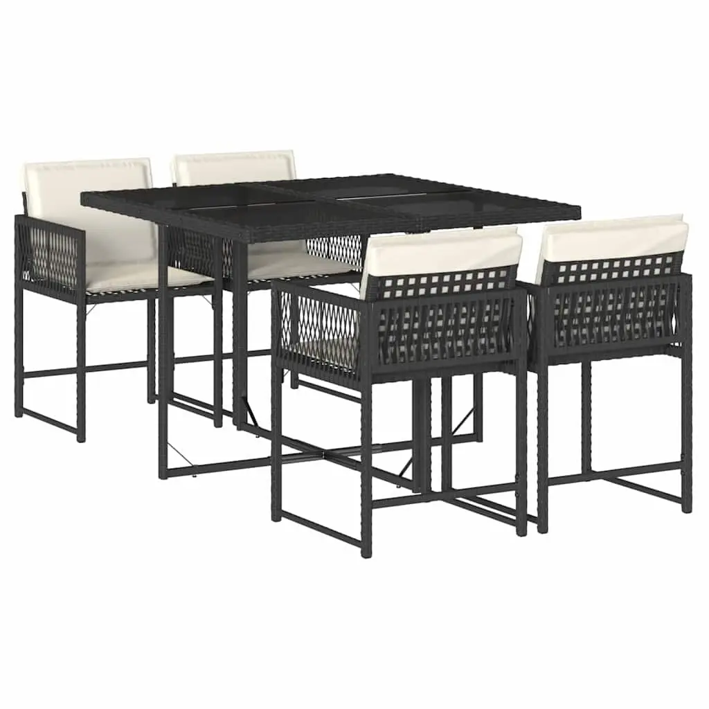 Garden Dining Set 5 Piece Outdoor Furniture Black Poly Rattan Chairs Table