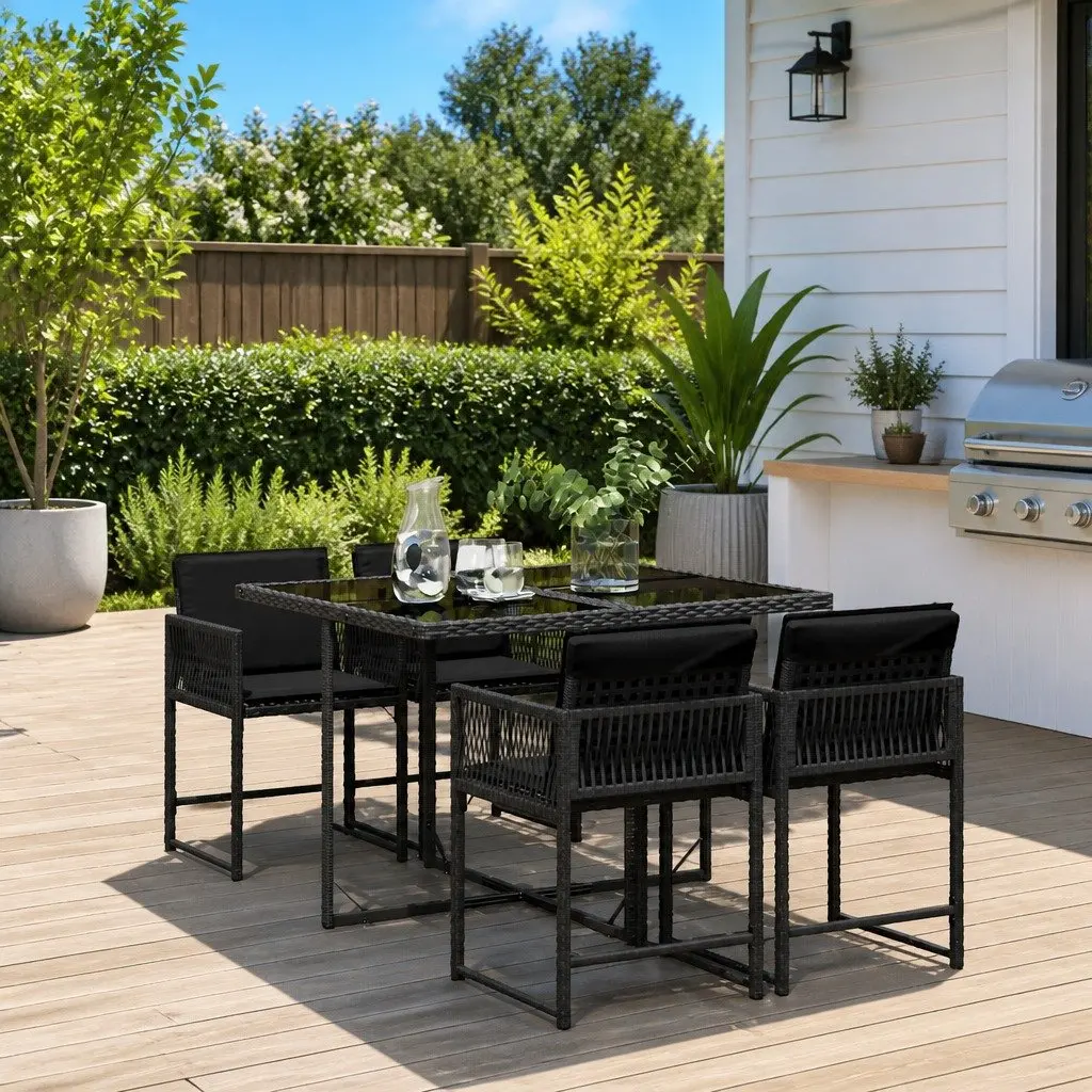 5 Piece Outdoor Dining Set Garden Patio Furniture Black Poly Rattan Chairs Table