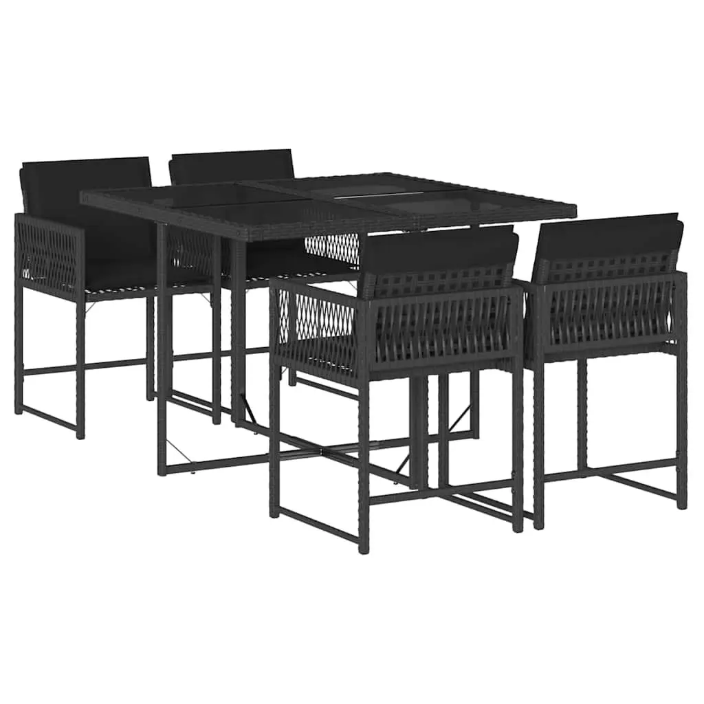 5 Piece Outdoor Dining Set Garden Patio Furniture Black Poly Rattan Chairs Table