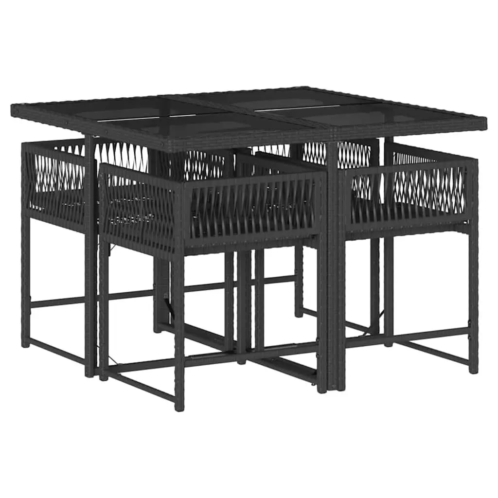 5 Piece Outdoor Dining Set Garden Patio Furniture Black Poly Rattan Chairs Table
