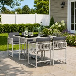 5 Piece Grey Garden Dining Set Poly Rattan Outdoor Furniture with Cushions Patio