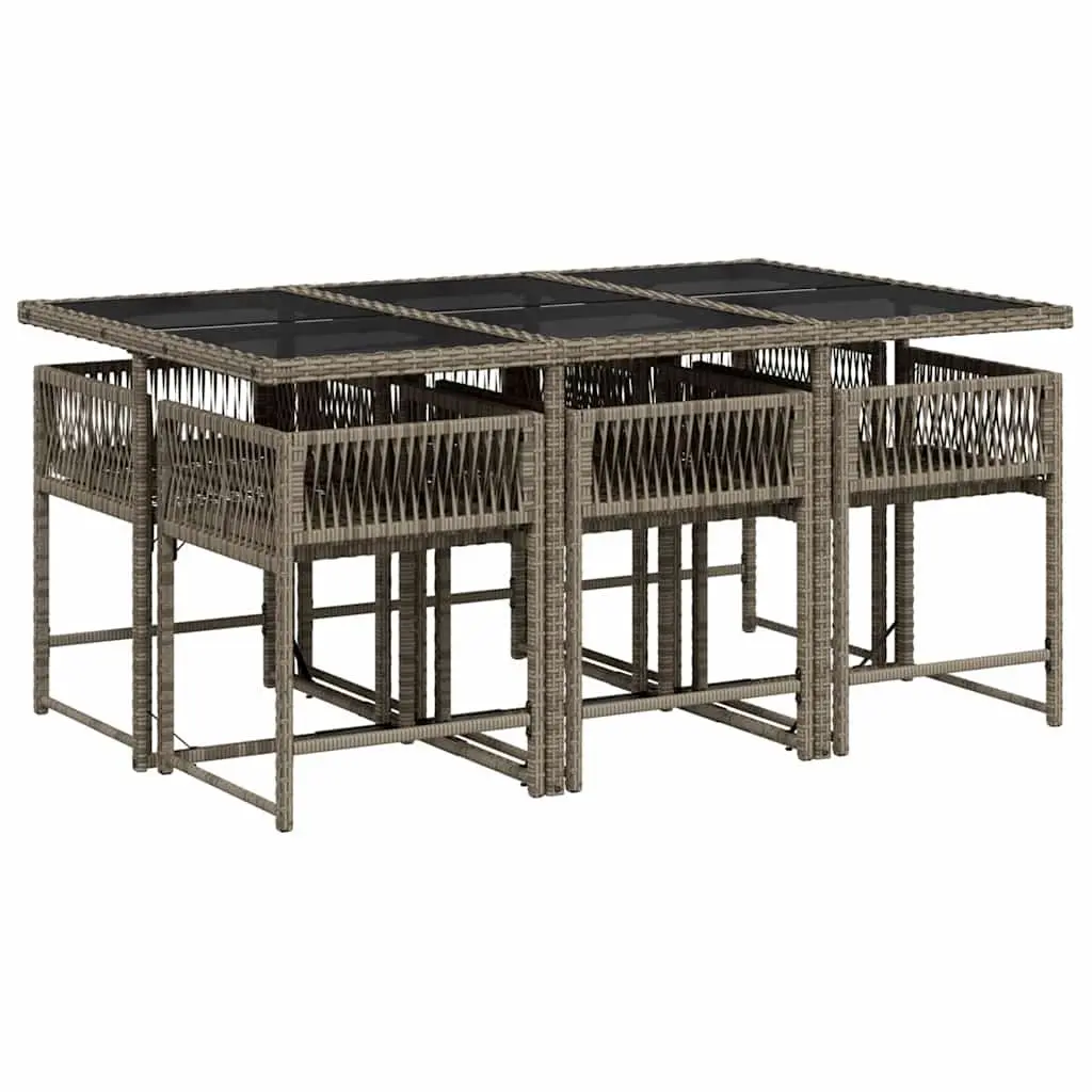 Garden Dining Set Grey 7 Piece Outdoor Furniture Poly Rattan with Cushions