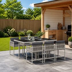 Garden Dining Set 7 Piece Outdoor Furniture Grey Poly Rattan with Cushions
