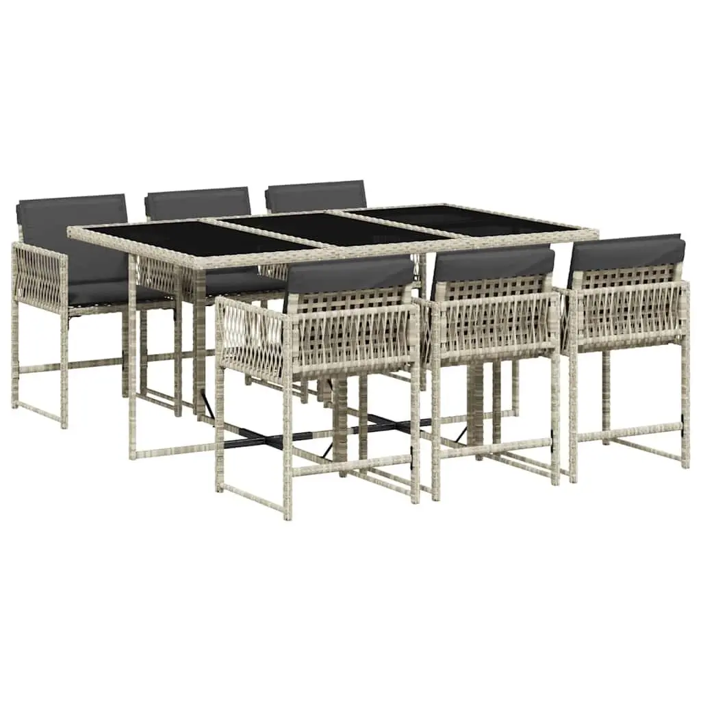 Garden Dining Set Grey 7 Piece Outdoor Furniture Poly Rattan with Cushions