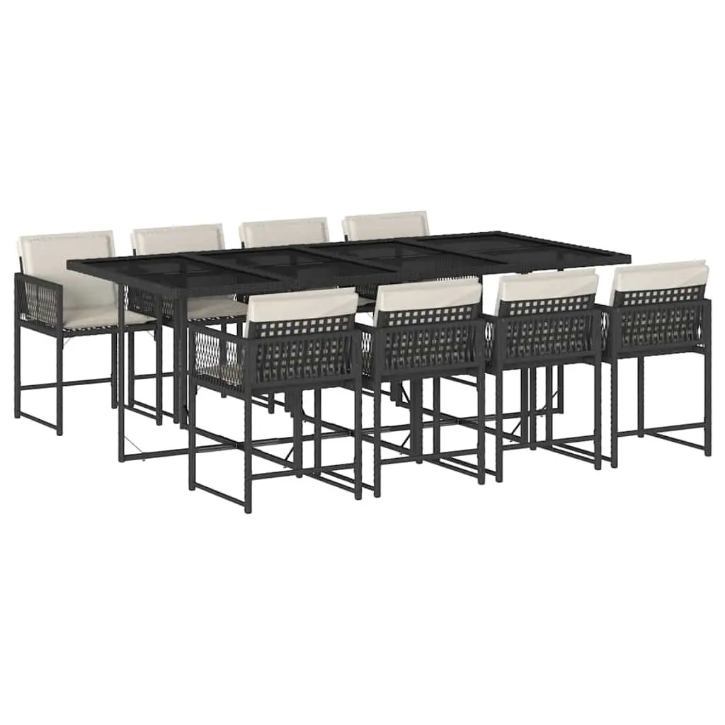 Garden Dining Set 9 Piece Outdoor Patio Furniture Black Poly Rattan Chairs Table