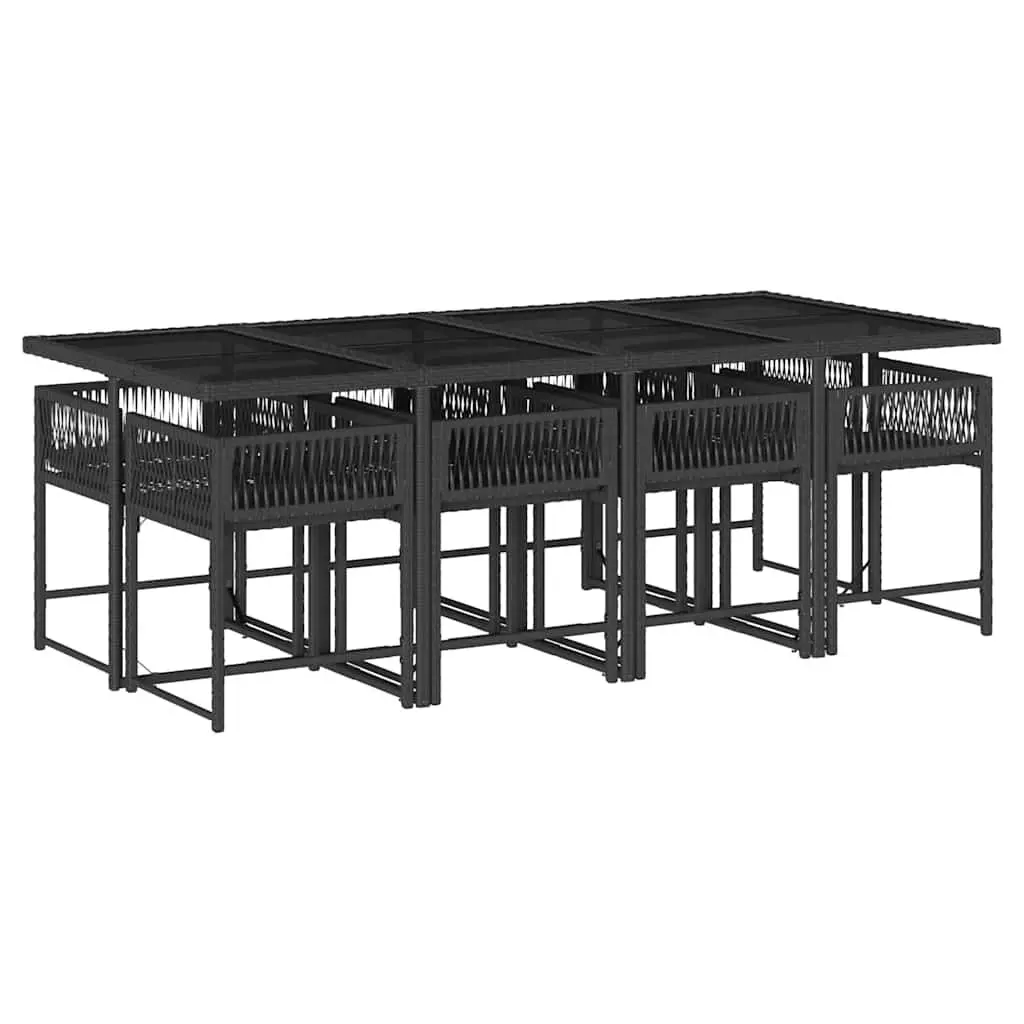 Garden Dining Set 9 Piece Outdoor Patio Furniture Black Poly Rattan Chairs Table