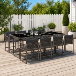 9 Piece Outdoor Dining Set Grey Poly Rattan Garden Furniture with Cushions