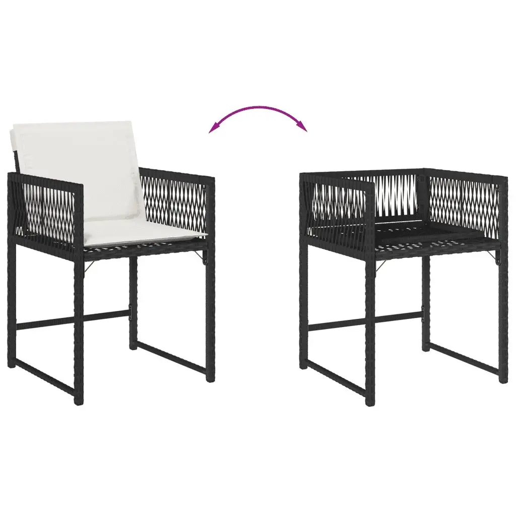 Garden Dining Set Black 9 Piece Outdoor Patio Furniture PE Rattan Acacia Wood Table Folding Chairs Padded Cushions