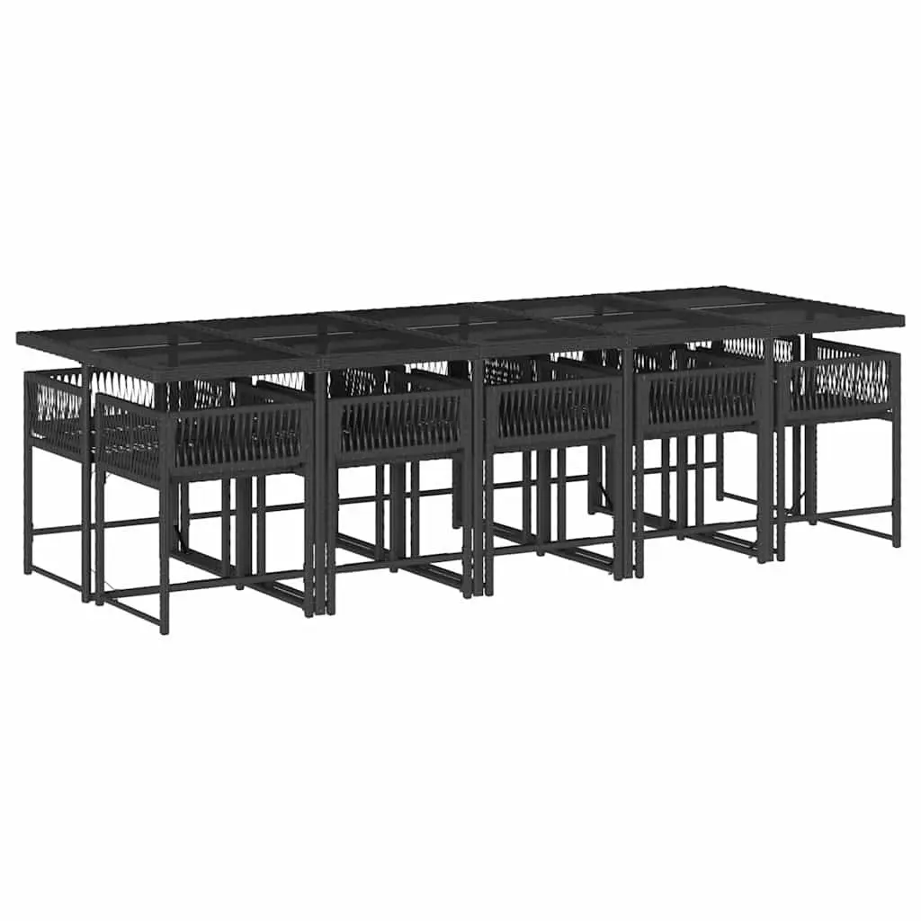 11 Piece Garden Dining Set Black PE Rattan with Cushions Foldable Backrests