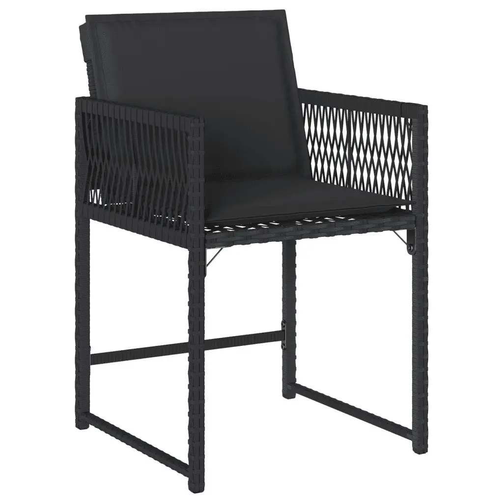 9 Piece Outdoor Dining Set Black PE Rattan Cushions Weather Resistant