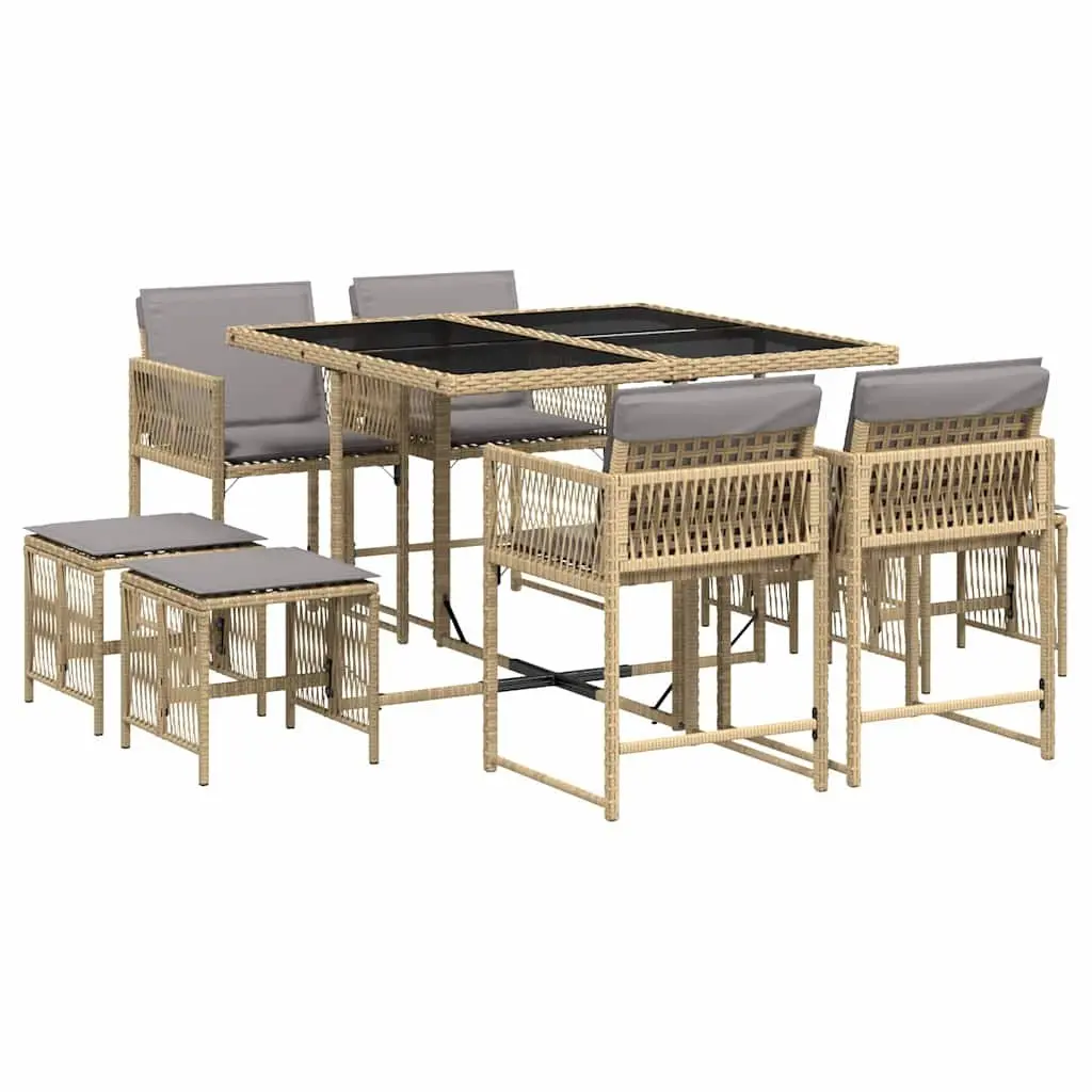 9 Piece Outdoor Dining Set Beige Poly Rattan Patio Garden Furniture with