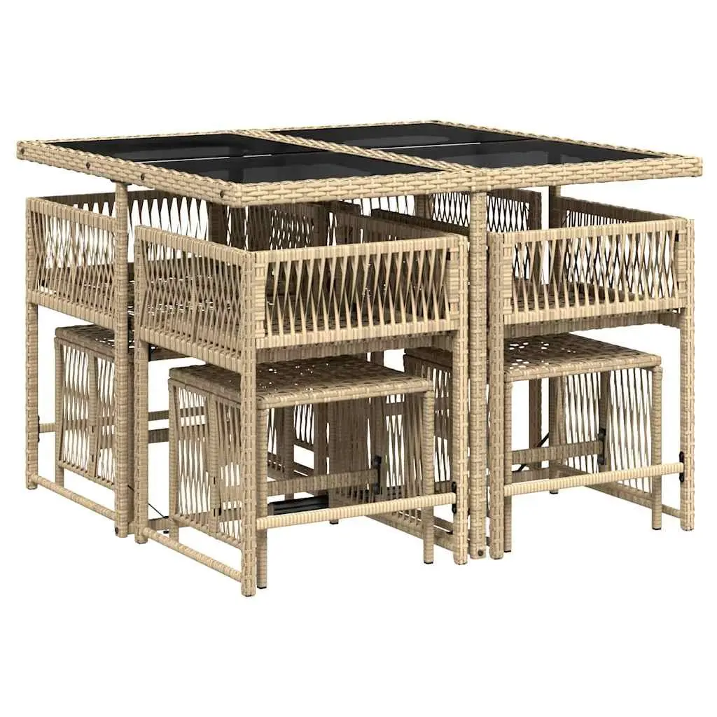 9 Piece Outdoor Dining Set Beige Poly Rattan Patio Garden Furniture with