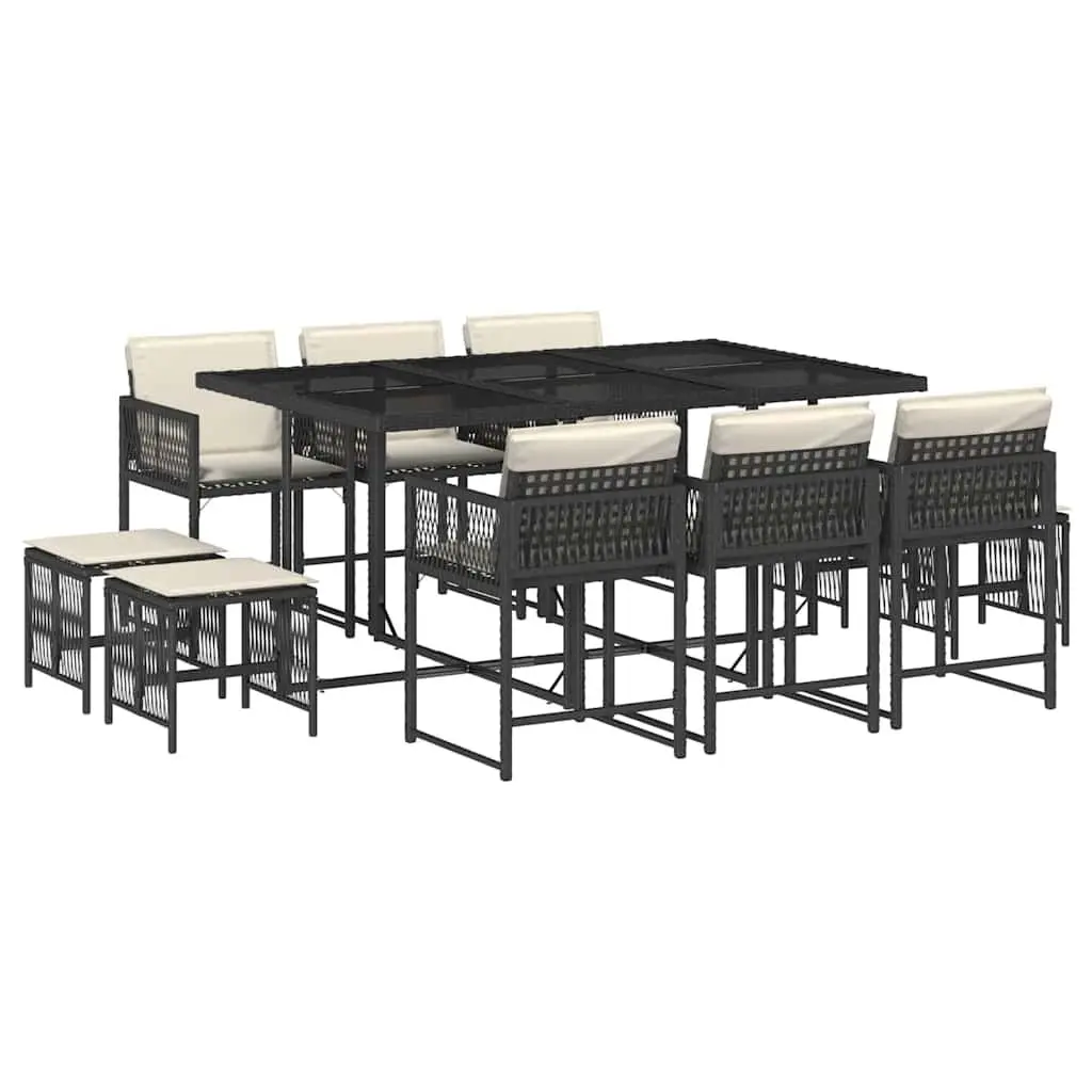 Garden Dining Set Black 11 Piece Outdoor Furniture Table Chairs Cushions
