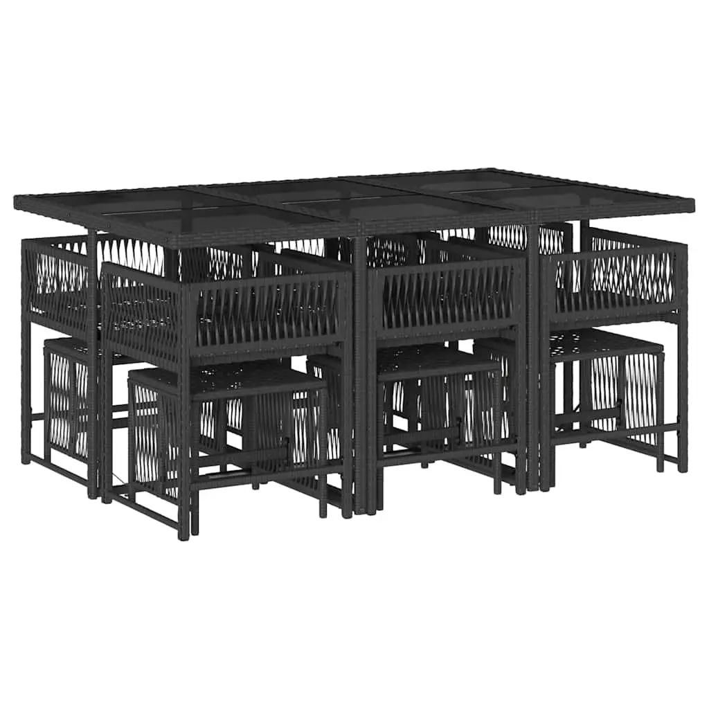 Garden Dining Set Black 11 Piece Outdoor Furniture Table Chairs Cushions