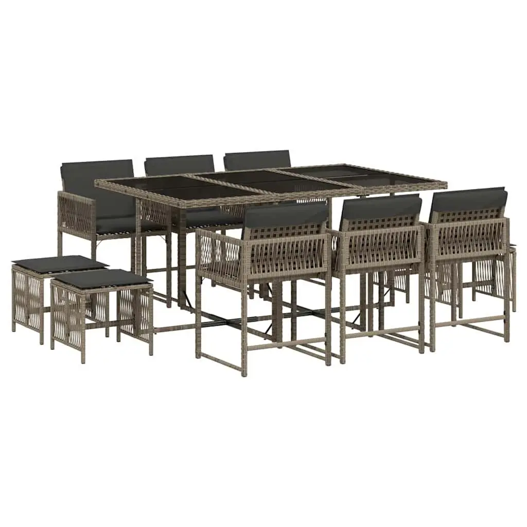 Garden Dining Set Grey 11 Piece PE Rattan Outdoor Furniture with Cushions