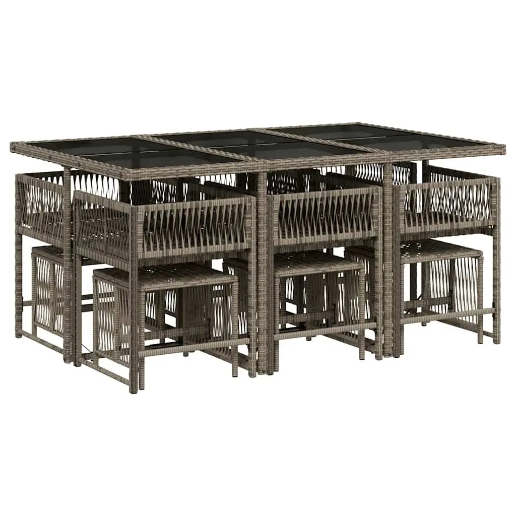 Garden Dining Set Grey 11 Piece PE Rattan Outdoor Furniture with Cushions