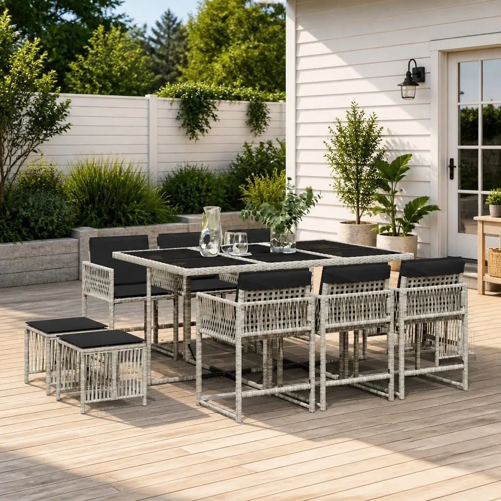 Garden Dining Set Grey 11 Piece Poly Rattan Outdoor Furniture Chairs Table