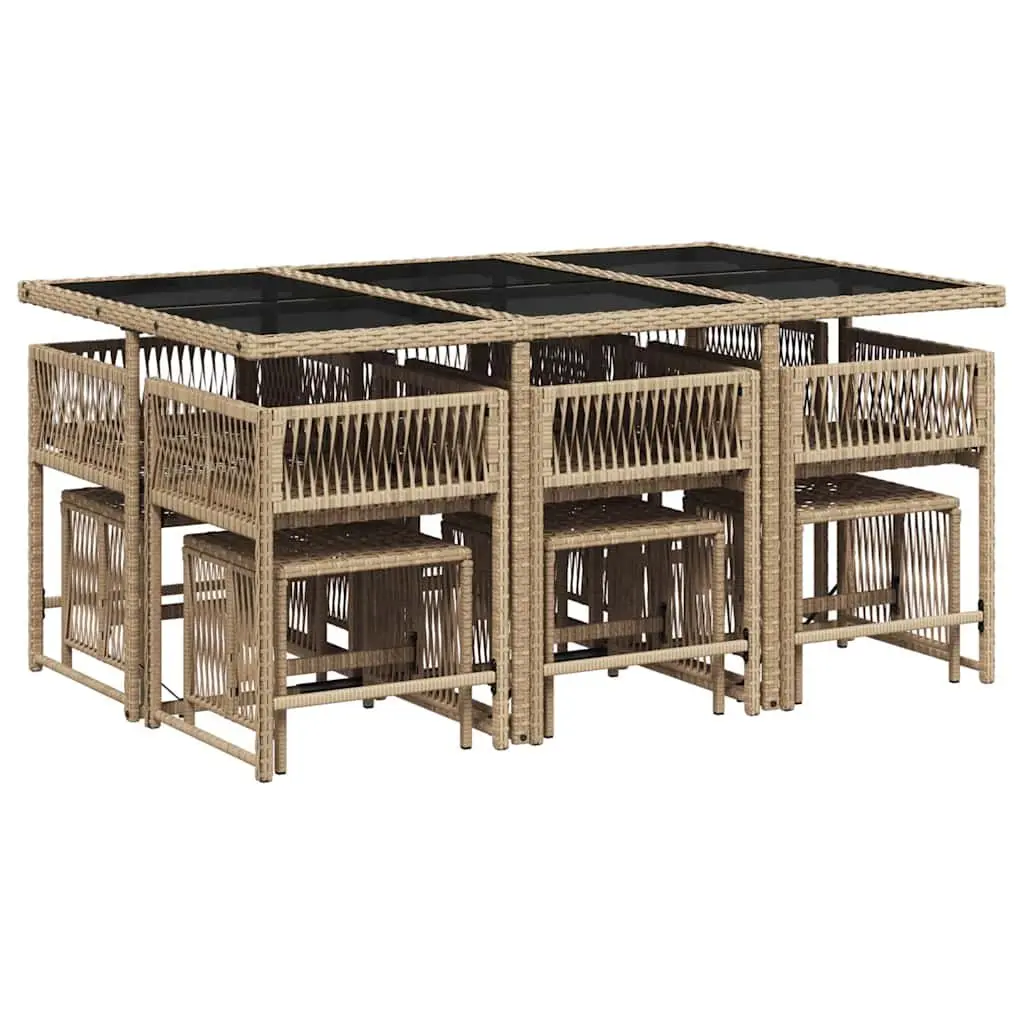 Garden Dining Set 11 Piece Outdoor Furniture Poly Rattan Cushions Patio Beige