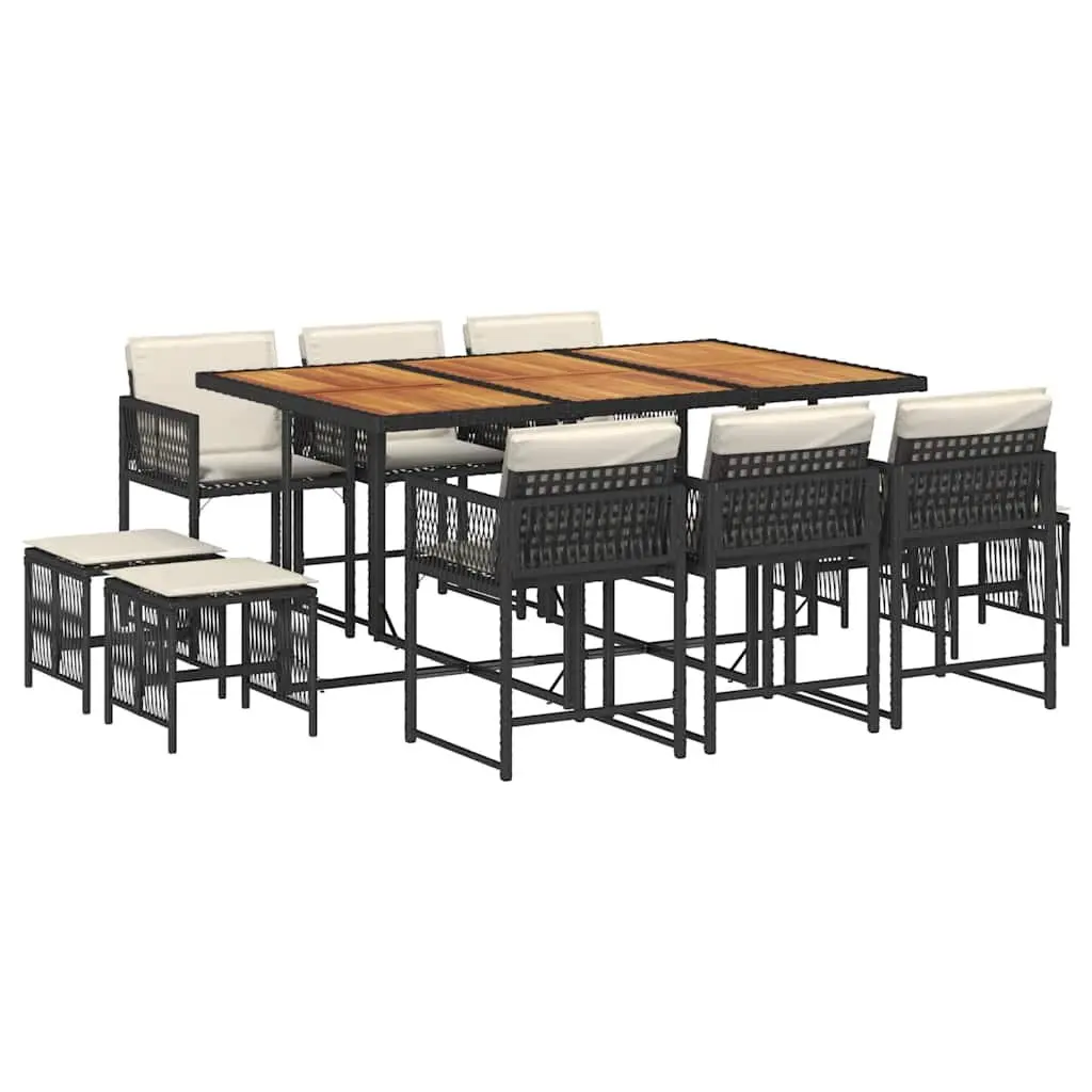 Garden Dining Set 11 Piece Outdoor Furniture Black Poly Rattan with Cushions