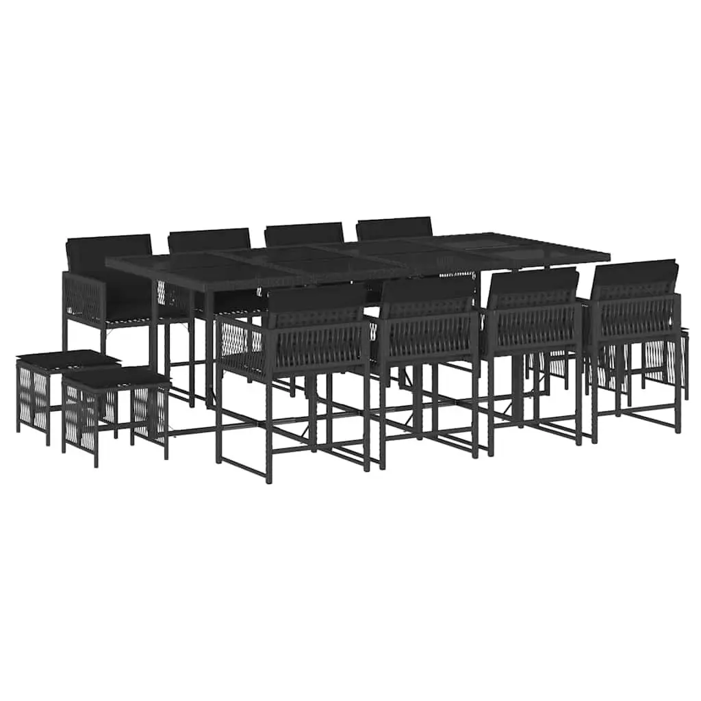 Garden Dining Set 13 Piece Outdoor Furniture Black Poly Rattan Chairs Table