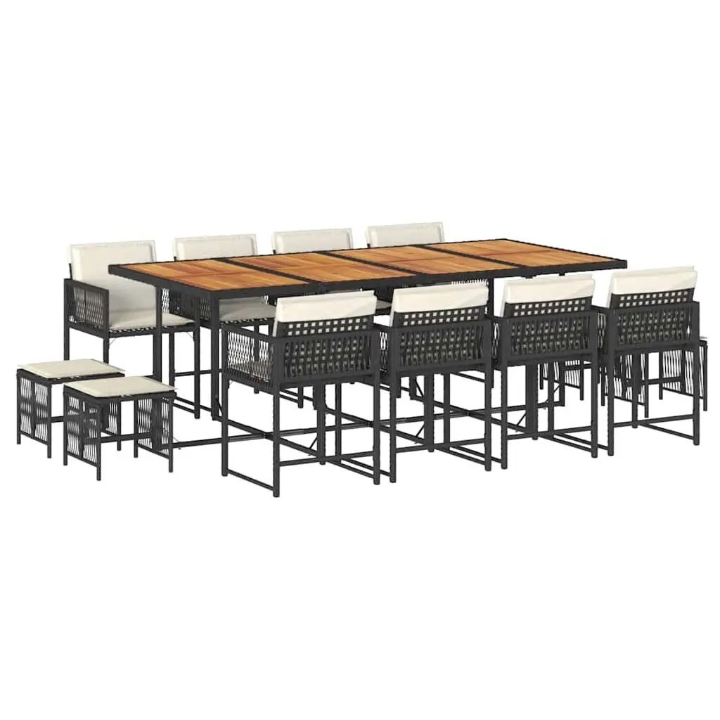 Garden Dining Set 13 Piece Black Poly Rattan Outdoor Furniture with Cushions