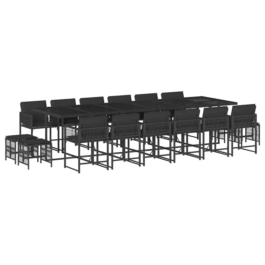 Outdoor Garden Dining Set Black 17 Piece PE Rattan Chairs Table with Cushions
