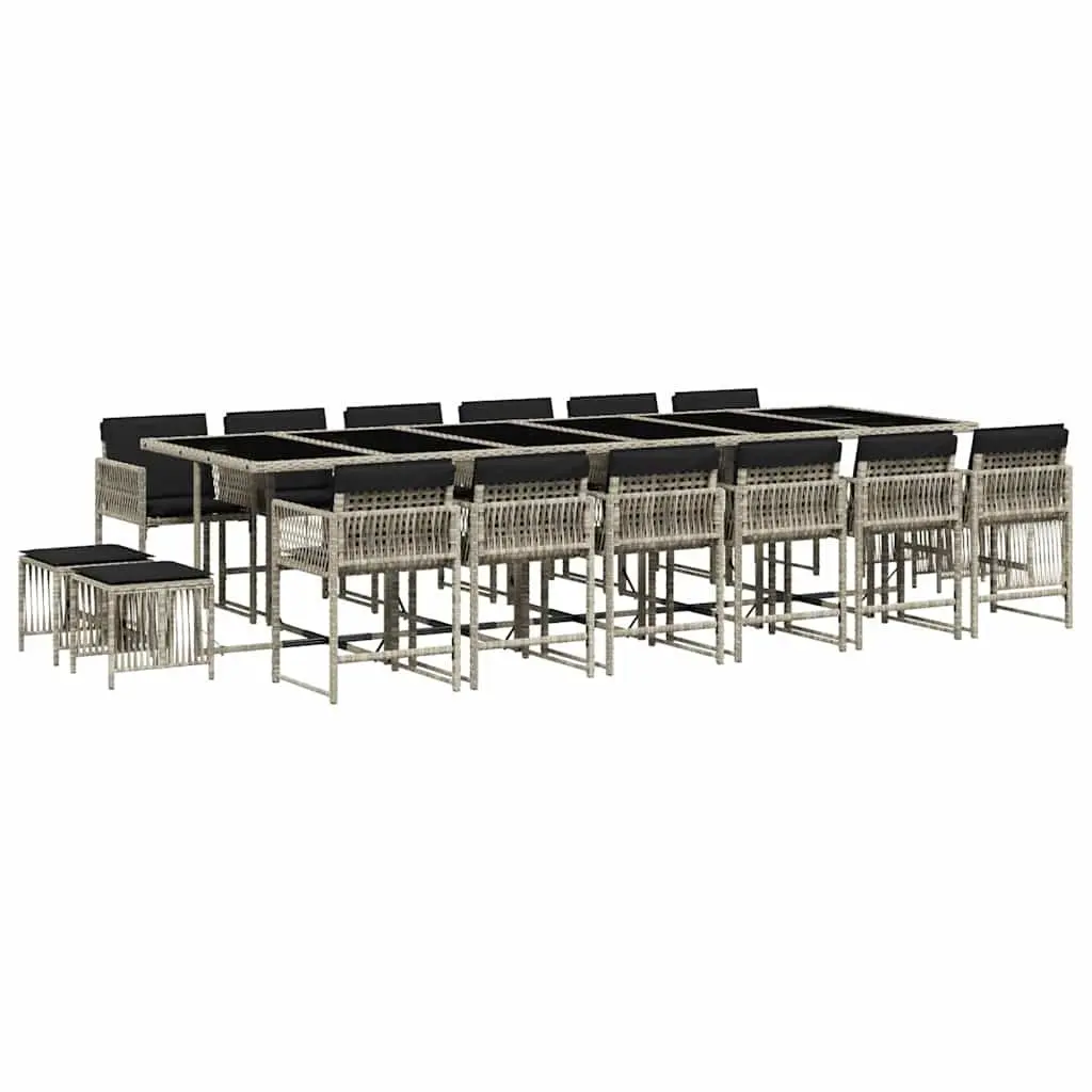 Garden Dining Set 17 Piece Outdoor Furniture Grey Poly Rattan with Cushions