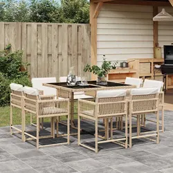 Concise 9 Piece Outdoor Dining Set with Cushions