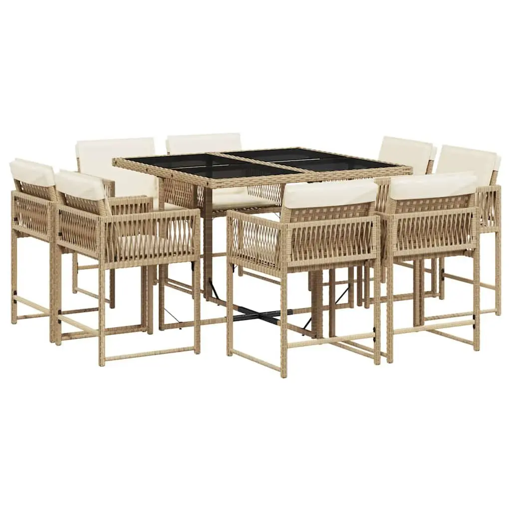 Garden Dining Set 9 Piece Outdoor Furniture with Cushions Beige Poly Rattan
