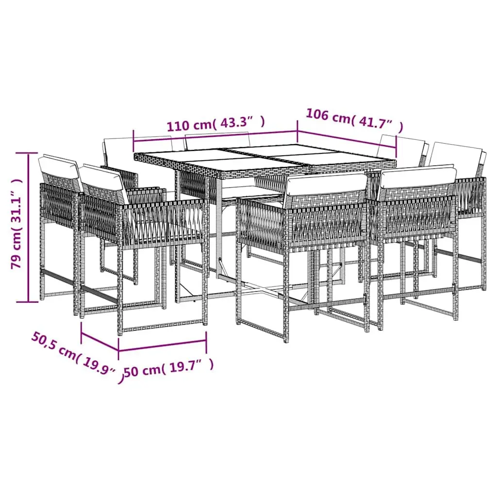 Garden Dining Set 9 Piece Outdoor Furniture Grey Poly Rattan Chairs Table Patio