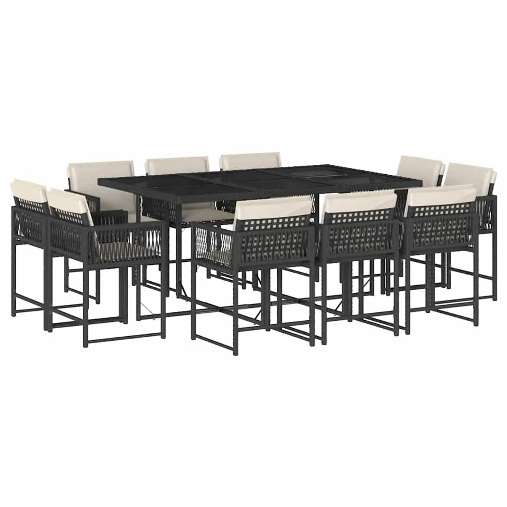 Garden Dining Set 11 Piece Outdoor Furniture Black Poly Rattan Chairs Table