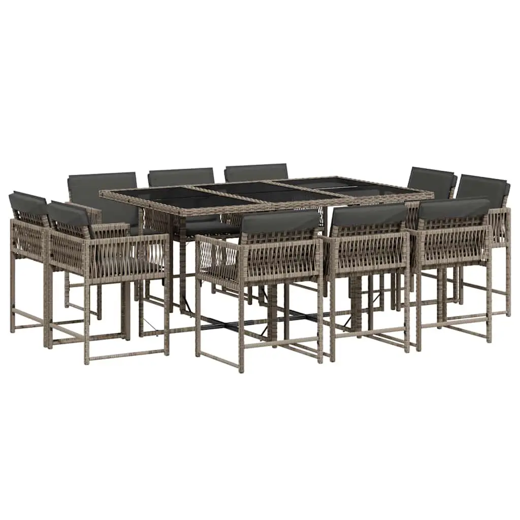 Garden Dining Set 11 Piece Grey Poly Rattan Chairs Table Cushions Patio