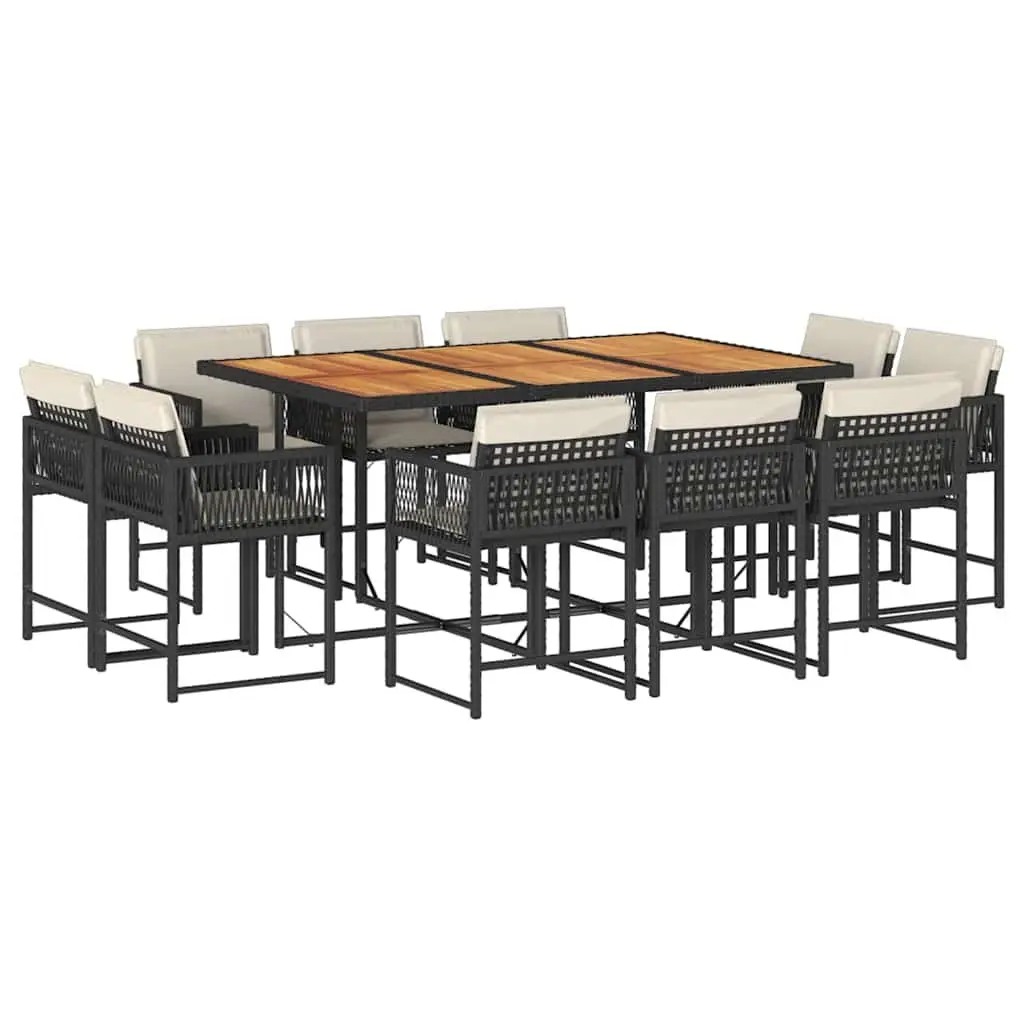 Outdoor Dining Set Black Acacia Wood Table Folding Backrest Chairs 11 Piece