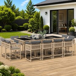 13-Piece Outdoor Dining Set with Rattan and Glass