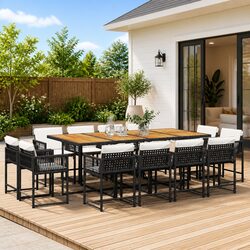 Black Poly Rattan Garden Dining Set 13 Piece Outdoor Furniture with Padded