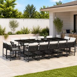 Garden Dining Set 15 Piece Outdoor Furniture Black PE Rattan Chairs Table