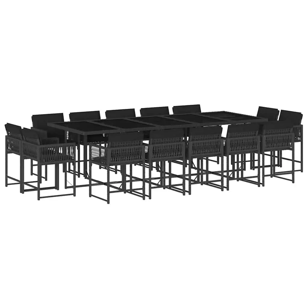 Garden Dining Set Black 15 Piece Poly Rattan Outdoor Furniture with Cushions