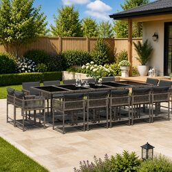 Concise 15 Piece Outdoor Dining Set in Grey Rattan