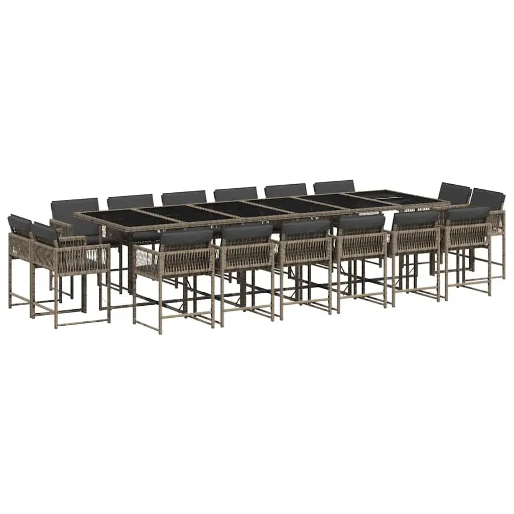 Garden Dining Set 17 Piece Outdoor Furniture Grey Poly Rattan Chairs Table Patio