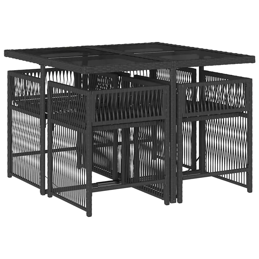 Outdoor Dining Set Compact Black Rattan Cushioned Chairs Foldable Table 5 Piece