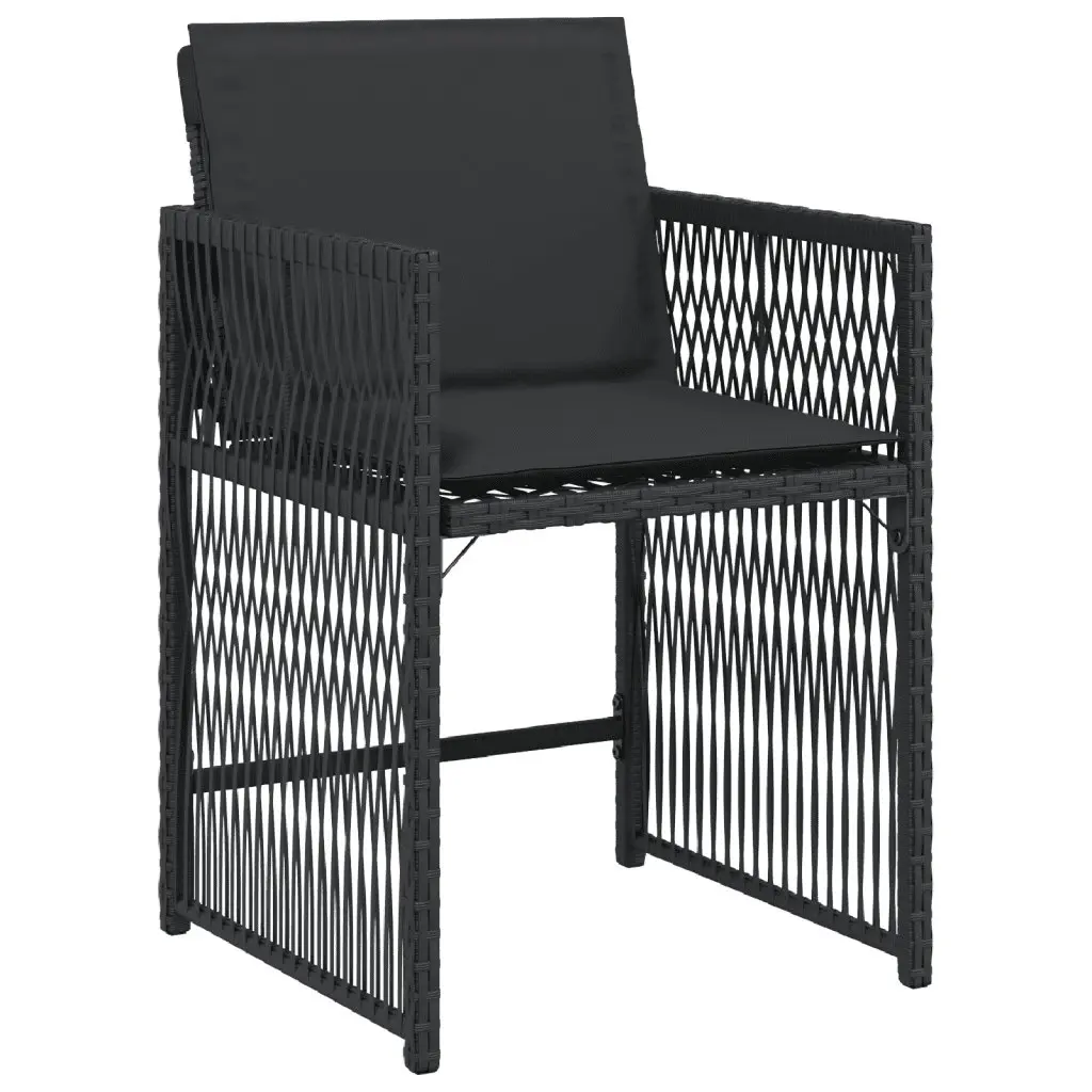 5 Piece Outdoor Garden Dining Set Black Poly Rattan Chairs Tempered Glass Table