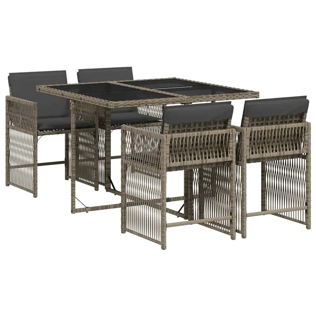 Garden Dining Set 5 Piece Outdoor Furniture Grey Poly Rattan Cushions Patio