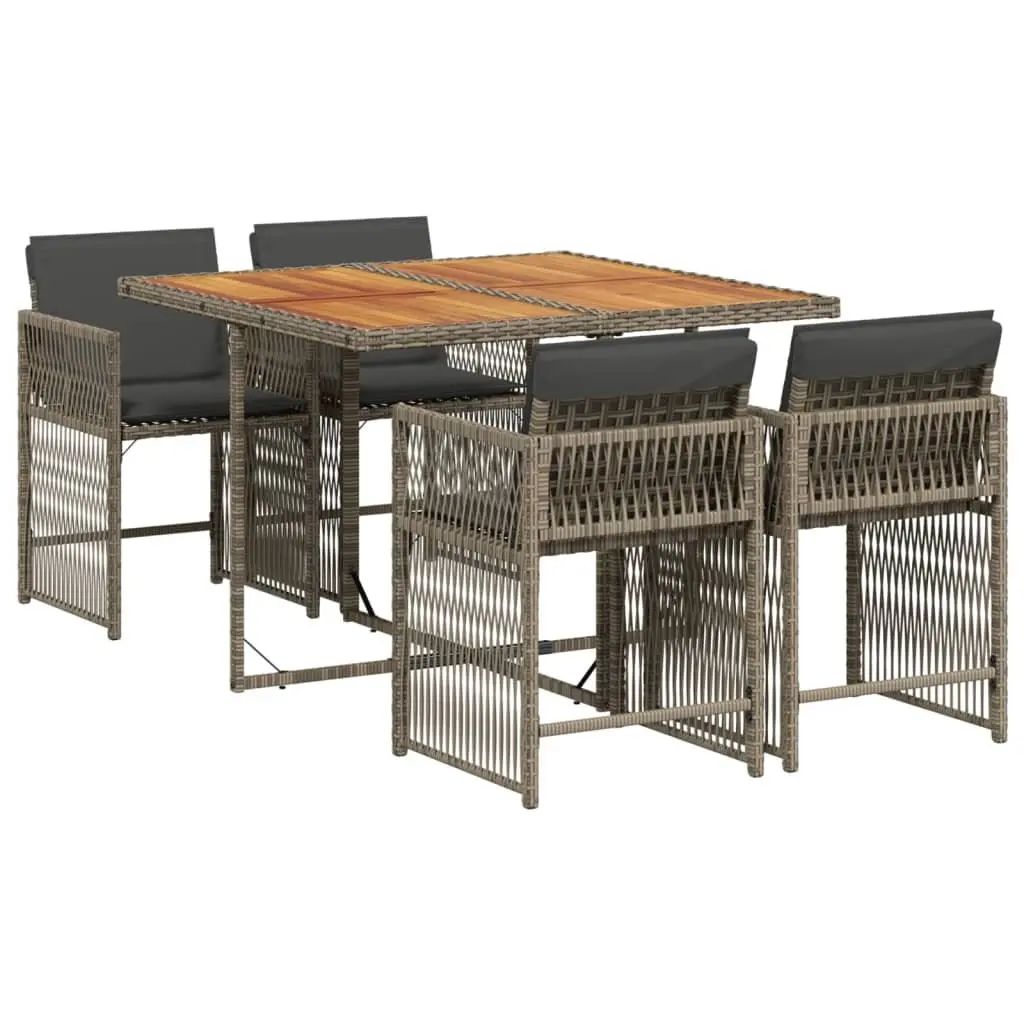 Outdoor Dining Set Grey 5 Piece Poly Rattan with Cushions