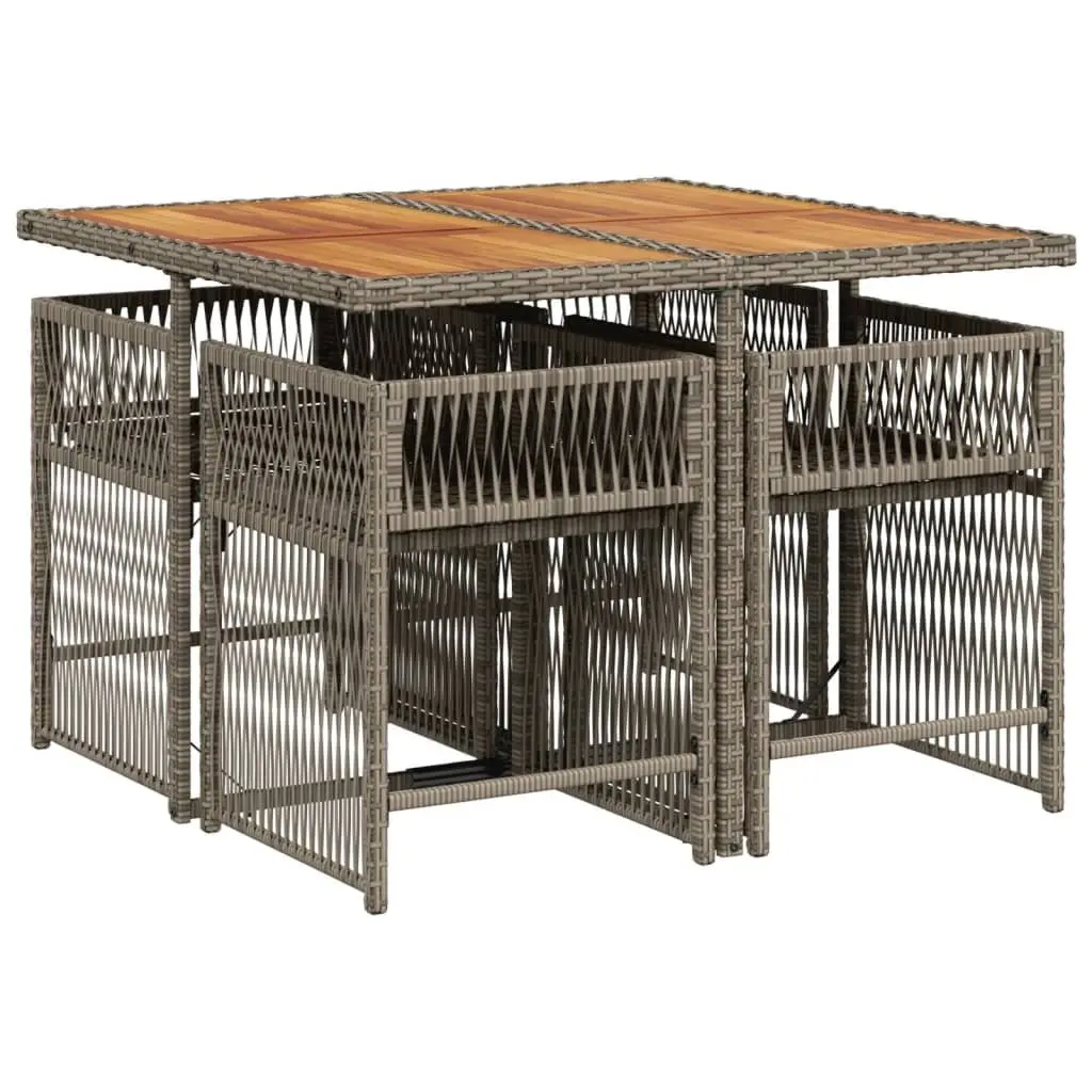 Outdoor Dining Set Grey 5 Piece Poly Rattan with Cushions