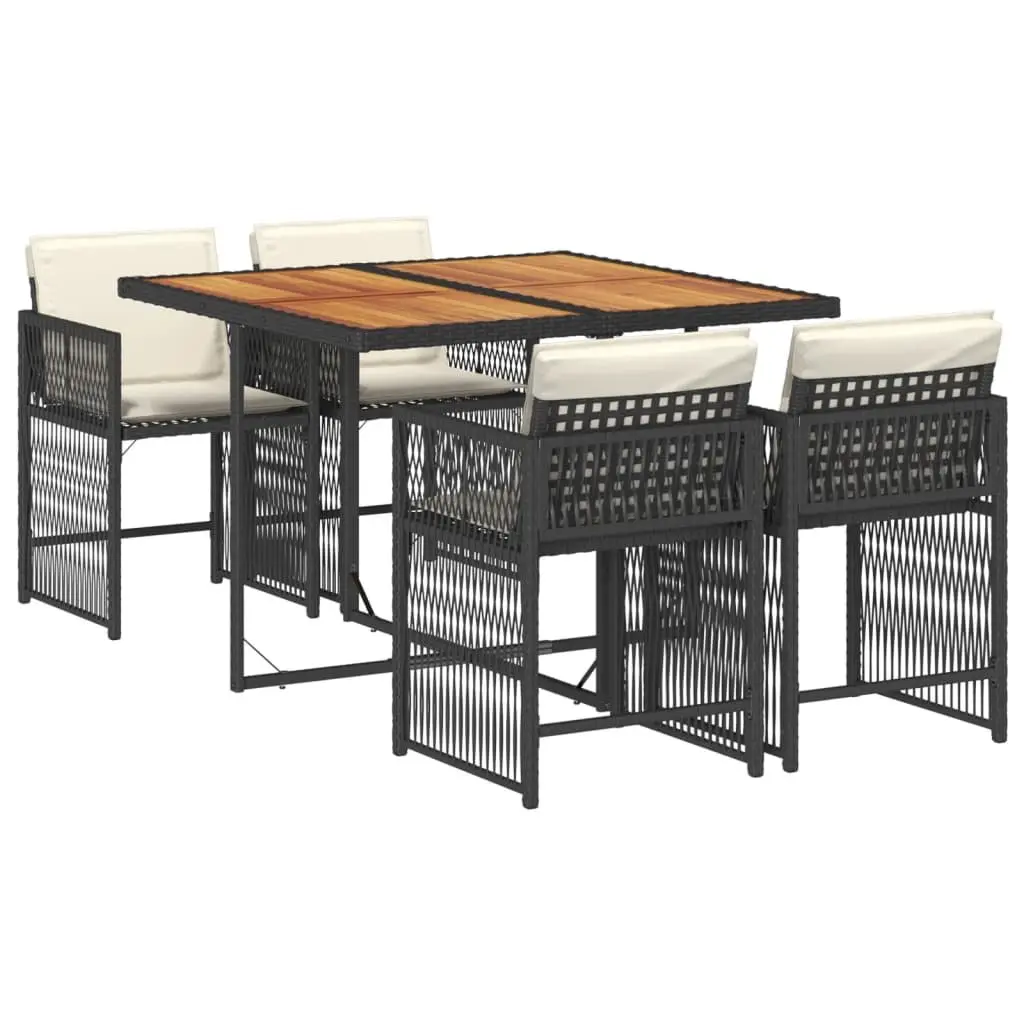 Garden Dining Set 5 Piece Black Poly Rattan Chairs Table Outdoor Patio Furniture