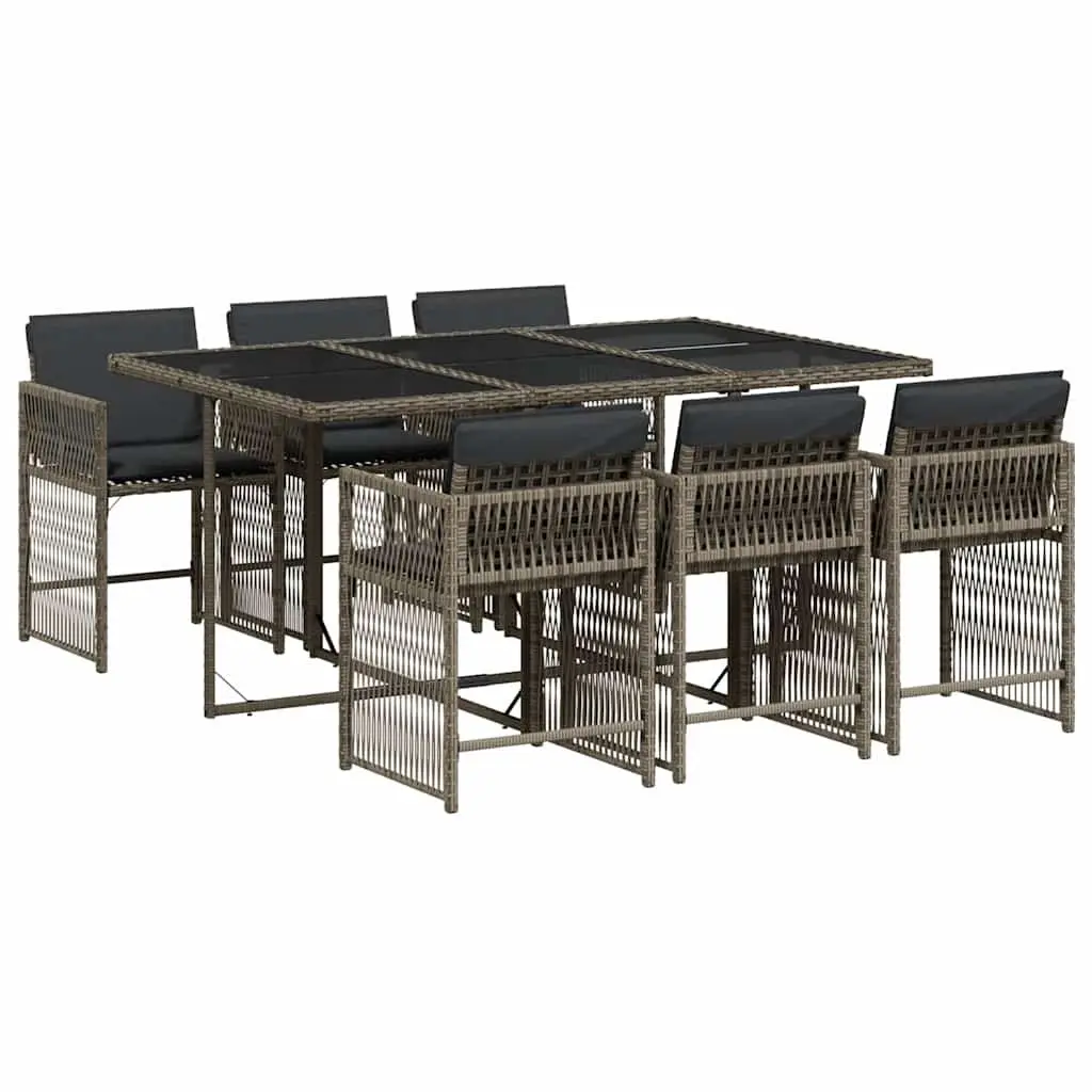 Garden Dining Set 7 Piece Outdoor Furniture with Cushions Grey Poly Rattan Table